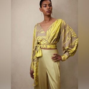 Banana Republic Yellow and Tan Wrap Blouse